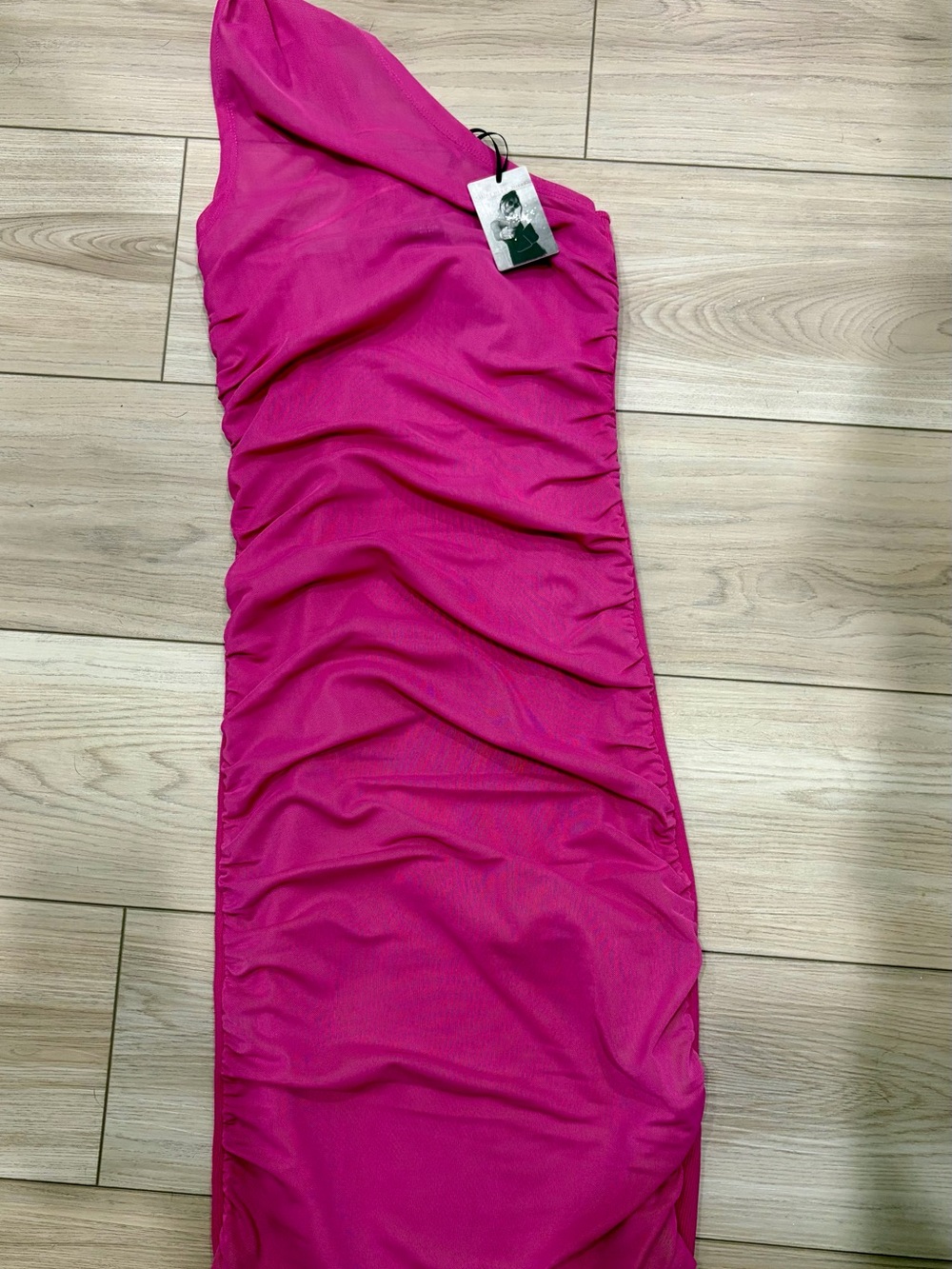 One-Shoulder Ruched Bodycon Dress - Hot Pink fuchia